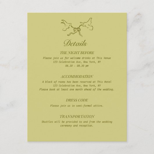 Angaben zur Hochzeit Illustrierte Vögel Begleitkarte (Vorderseite)