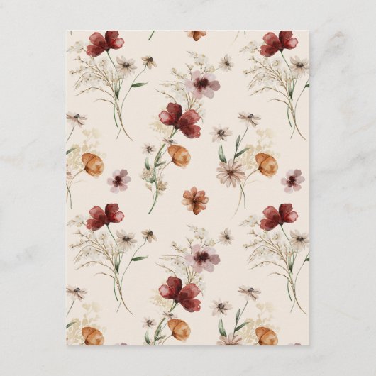 Angaben zur Hochzeit im Herbst der Boho-Wildblume Begleitkarte (Rückseite)