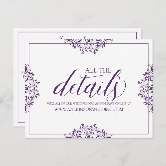 Angaben zur Hochzeit / Info-Karte | Nadine (Plum) Begleitkarte (Vorne/Hinten)