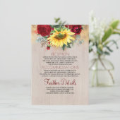 Angaben zur Hochzeit von Burgund Rote Rose und Son Begleitkarte (Stehend Vorderseite)