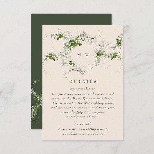 Angaben zur Hochzeit von Cream Eucalyptus Wreath M Begleitkarte (Vorne/Hinten)