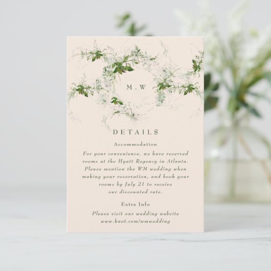 Angaben zur Hochzeit von Cream Eucalyptus Wreath M Begleitkarte (Stehend Vorderseite)