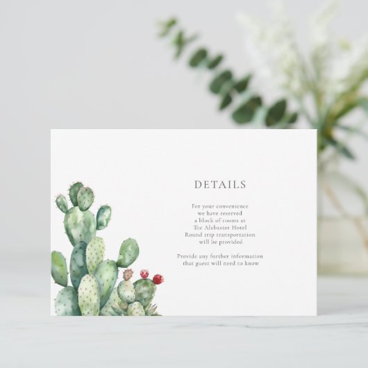 Angaben zur Hochzeit von Kakteen Begleitkarte (Stehend Vorderseite)