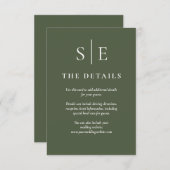 Angaben zur Hochzeit von Olive Green Monogram Begleitkarte (Vorne/Hinten)
