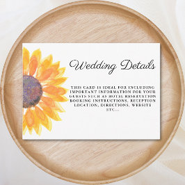 Angaben zur Hochzeit von Wasserfarben-Sonnenblumen Begleitkarte
