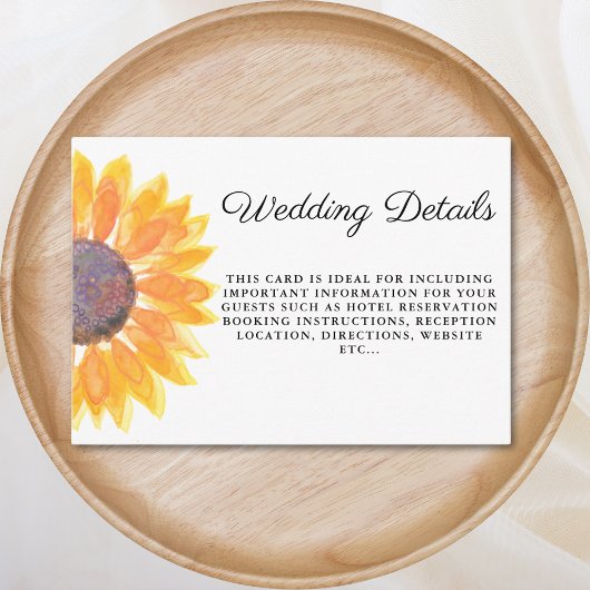 Angaben zur Hochzeit von Wasserfarben-Sonnenblumen Begleitkarte
