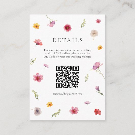 Angaben zur Hochzeit von Wildblumen Qr-Code Begleitkarte (Vorderseite)