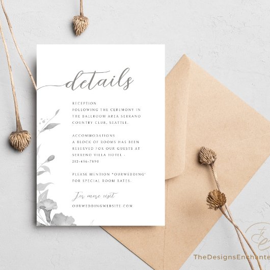 Angaben zur Hochzeitskarte Minimalistische Blumend Einladung