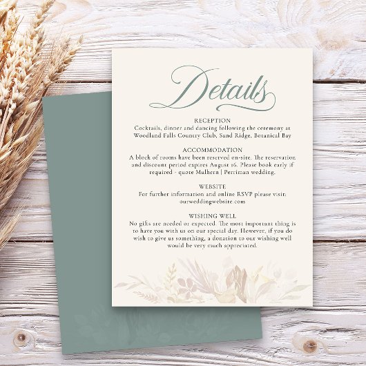 Angaben zur Hochzeitssage im grünen Botanischen Fo Begleitkarte