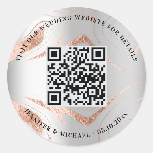 Angaben zur Hochzeitsseite QR-Code uAwg silber Ros Runder Aufkleber (Vorderseite)