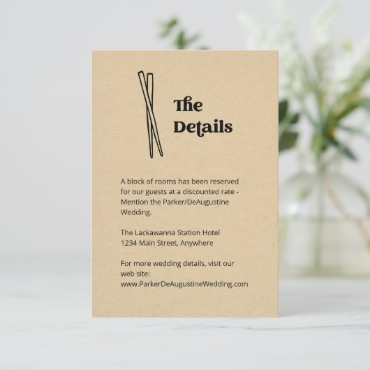 Angaben zur Hochzeitsstimmung bei Chopsticks Begleitkarte (Stehend Vorderseite)