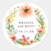 Angaben zur Hochzeitsstimmung in der Wildblume Wat Runder Aufkleber (Vorderseite)