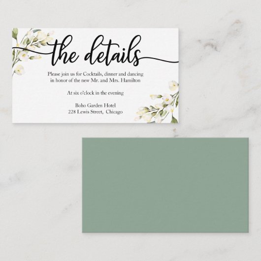 Angaben zur Hochzeitstiefkarte Weißes Creme-Blumen Begleitkarte (Vorne/Hinten)