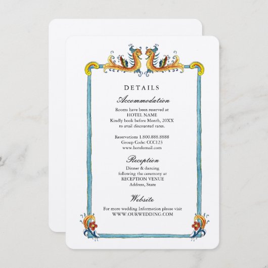 Angaben zur italienischen Hochzeit in Urlaubsort Begleitkarte (Vorne/Hinten)