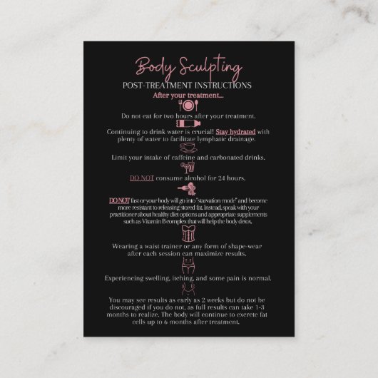 Angaben zur Körpermodellierung vor und nach der Be Visitenkarte (Rückseite)