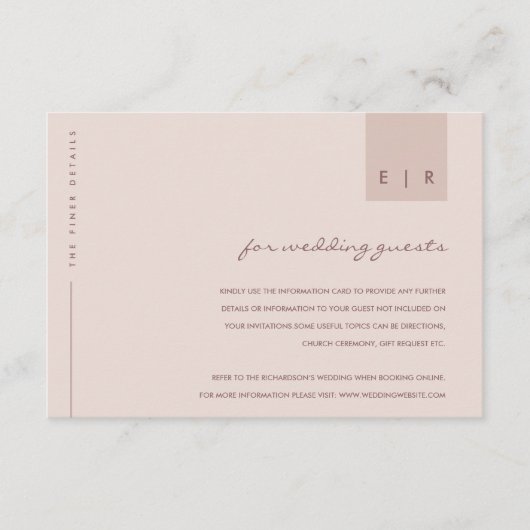 ANGABEN ZUR MINIMAL BLUSH PINK TYPOGRAPHY WEDDING BEGLEITKARTE (Vorderseite)