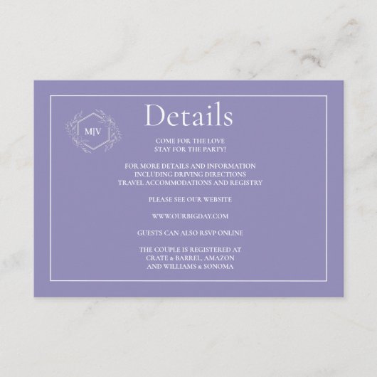 Angaben zur QR-Code-Lavendel-Einschließungskarte Begleitkarte (Vorderseite)