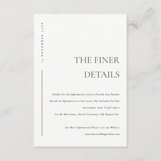 ANGABEN ZUR SCHWARZ-WEISSEN MINIMAL-TYPOGRAFISCHEN BEGLEITKARTE (Vorderseite)