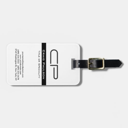 Angaben zur Schwarz-weißen Monogramm-Name Gepäckanhänger (Vorderseite horizontal)