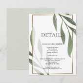 ANGABEN ZUR WEDDING | Sage Green Olive Folies Begleitkarte (Vorne/Hinten)