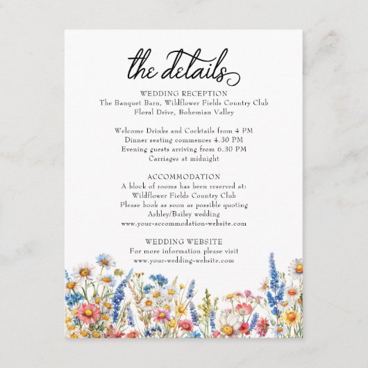 Angaben zur Wildblume von Hochzeiten Begleitkarte (Vorderseite)