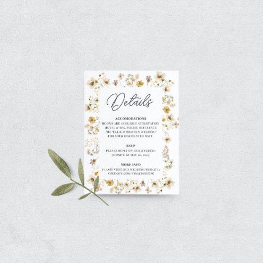 Angaben zur Wildblume von Wasserfarben Begleitkarte