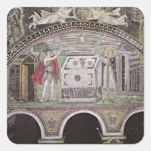 Angebot von Abel und Melchisedech im Altar Quadratischer Aufkleber