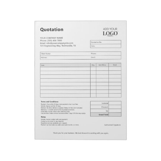 Angebotsformular | Minimalistisches Schwarz-Weiß-A Notizblock (Rotiert)