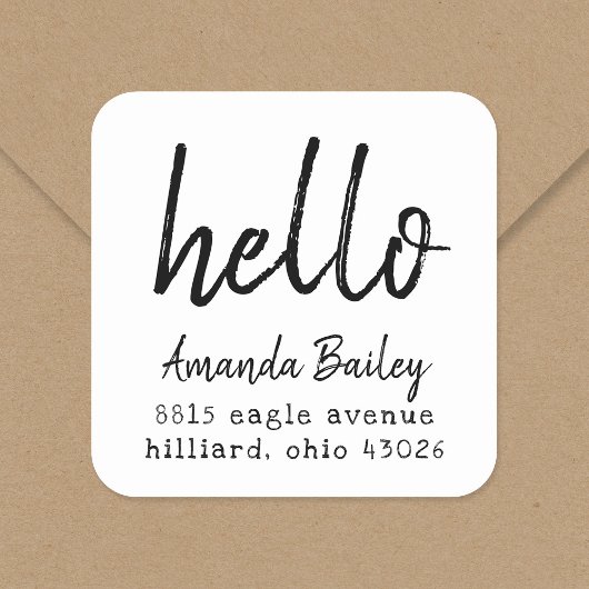 Angefangenes Hello Return Address Label Quadratischer Aufkleber