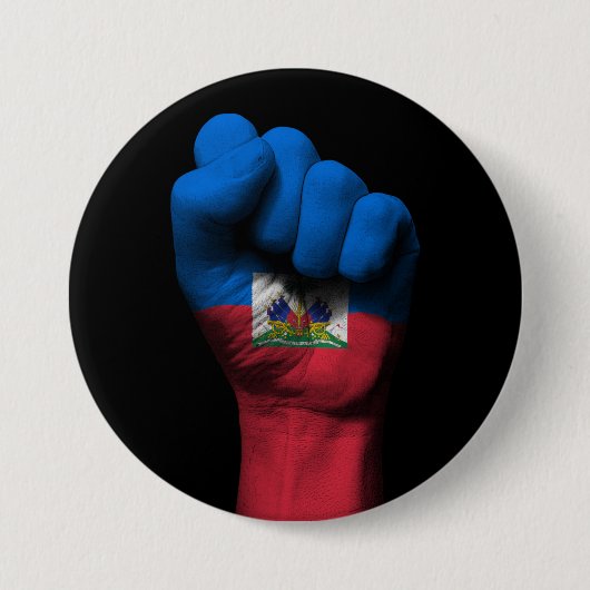 Angehobene geballte Faust mit haitianischer Flagge Button (Vorderseite)