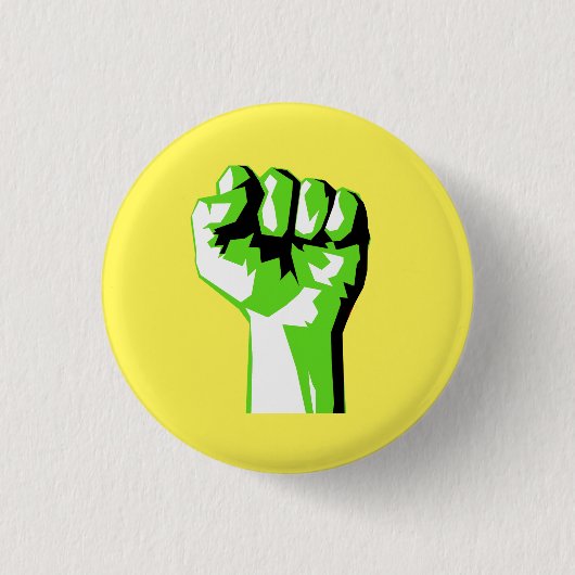 Angehobener grüner Faust-Kampf-Klimawandel Button (Vorderseite)