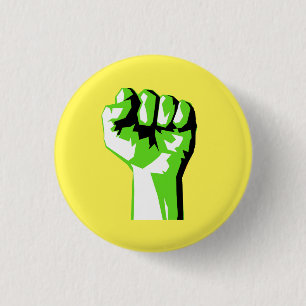 Angehobener grüner Faust-Kampf-Klimawandel Button