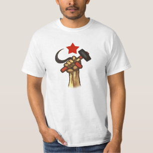 Angehobenes Faust-Hammer- und Sichel-Shirt T-Shirt
