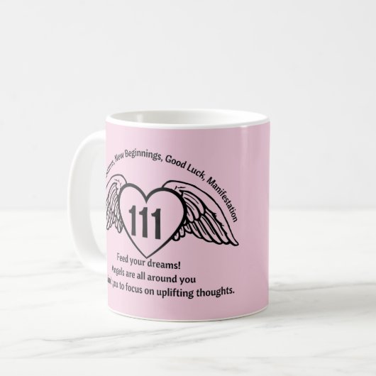 Angel 111 Rosa Nummer Affirmation Numerology Name Kaffeetasse (Vorderseite Links)