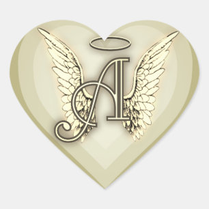 Angel Alphabet A Initial Latter Wings Halo Classic Herz-Aufkleber