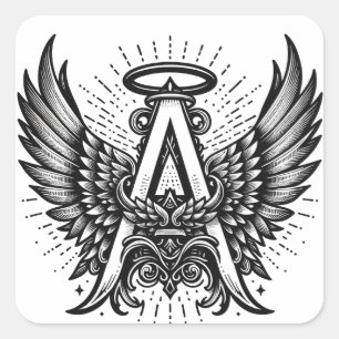 Angel Alphabet A Initial Latter Wings Halo Quadratischer Aufkleber