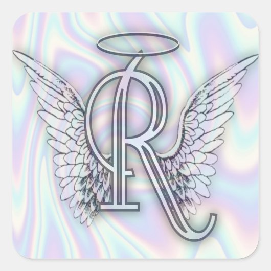 Angel Alphabet R Initial Letter Wings Halo Square Quadratischer Aufkleber (Vorderseite)