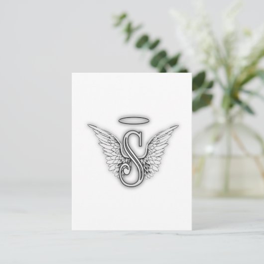 Angel Alphabet S Initial Letter Wings Halo Postkarte (Stehend Vorderseite)