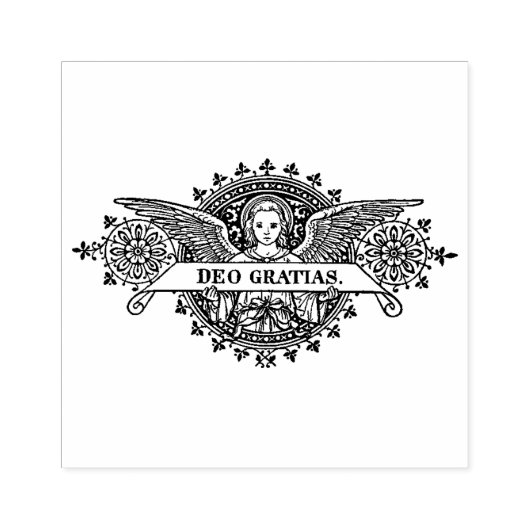 Angel Art mit Deo Gratias Banner Gummistempel (Prägung)