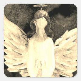 Angel Art Wings Halo Beautiful Art Beige Brown Quadratischer Aufkleber