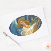 Angel auf Harfe spielen Ovaler Aufkleber (Umschlag)