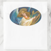 Angel auf Harfe spielen Ovaler Aufkleber (Tasche)