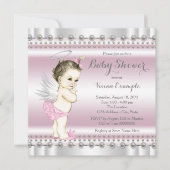 Angel Baby Dusche Rosa und Grau Einladung (Vorderseite)