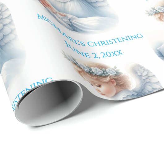 Angel beobachtet Babytaufe Geschenkpapier (Rolleneckpunkt)