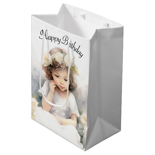 Angel Birthday Girl Mittlere Geschenktüte (Vorderseite Schrägansicht)