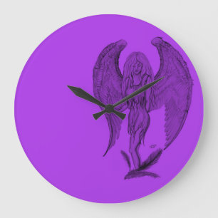 Angel black and purple design große wanduhr