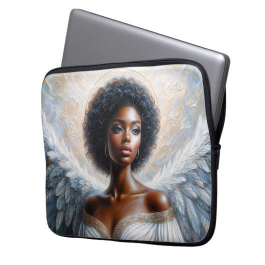 Angel Black Frau mit Halo Laptopschutzhülle (Vorderseite Links)