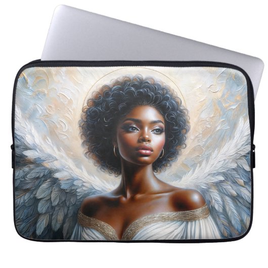Angel Black Frau mit Halo Laptopschutzhülle (Vorderseite)