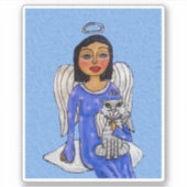 Angel Blue Dress Stars White Angel Cat On Cloud Aufkleber (Vorderseite)