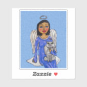 Angel Blue Dress Stars White Angel Cat On Cloud Aufkleber (Blatt)
